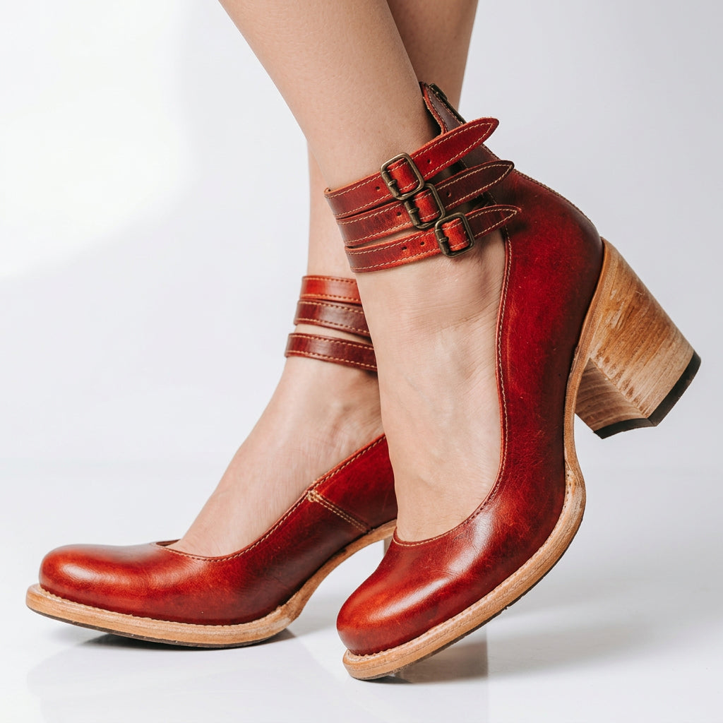 Women Cut Out Ankle Boots Block Heel Buckle Detail