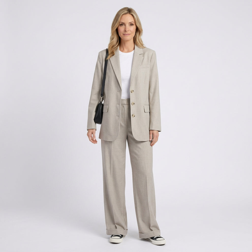 Women Two Piece Suit Set Blazer and Wide Leg Pants - Workwear Outfit