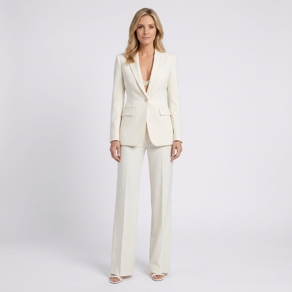 Women Two Piece Tailored Suit Set Blazer and Straight Leg Trousers - Office Wear