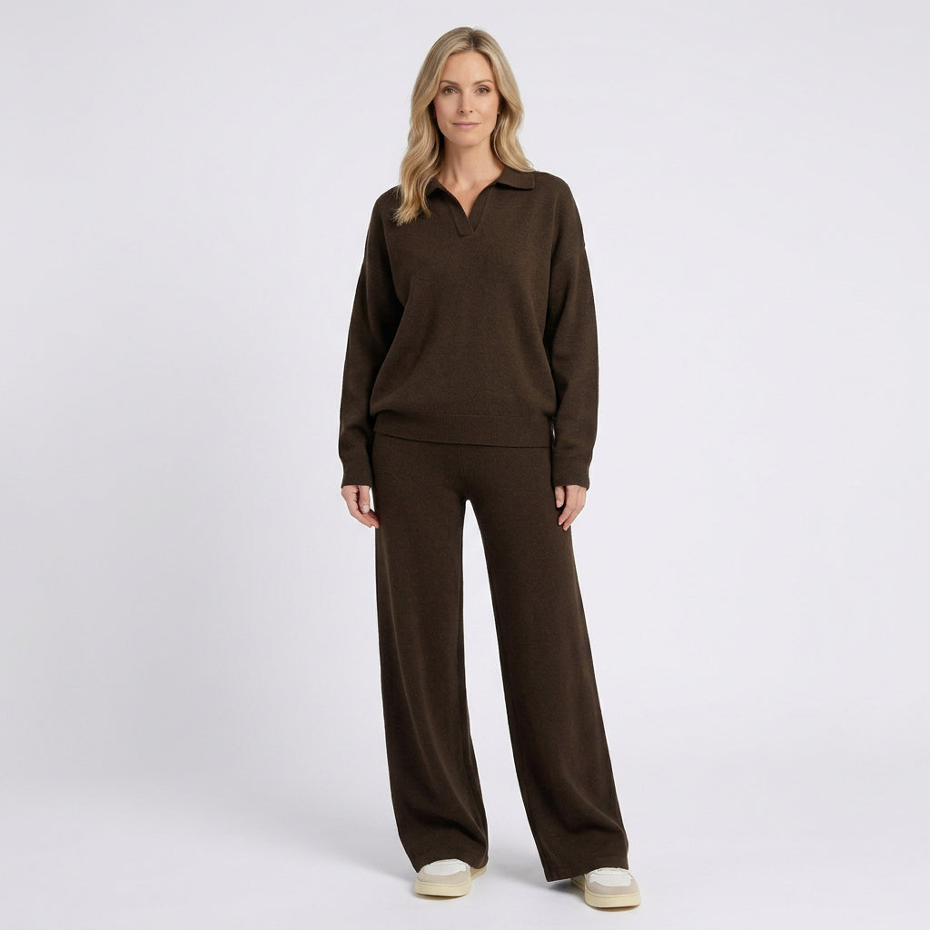 Women Knit Two Piece Set Long Sleeve Wide Leg Pants Casual Everyday