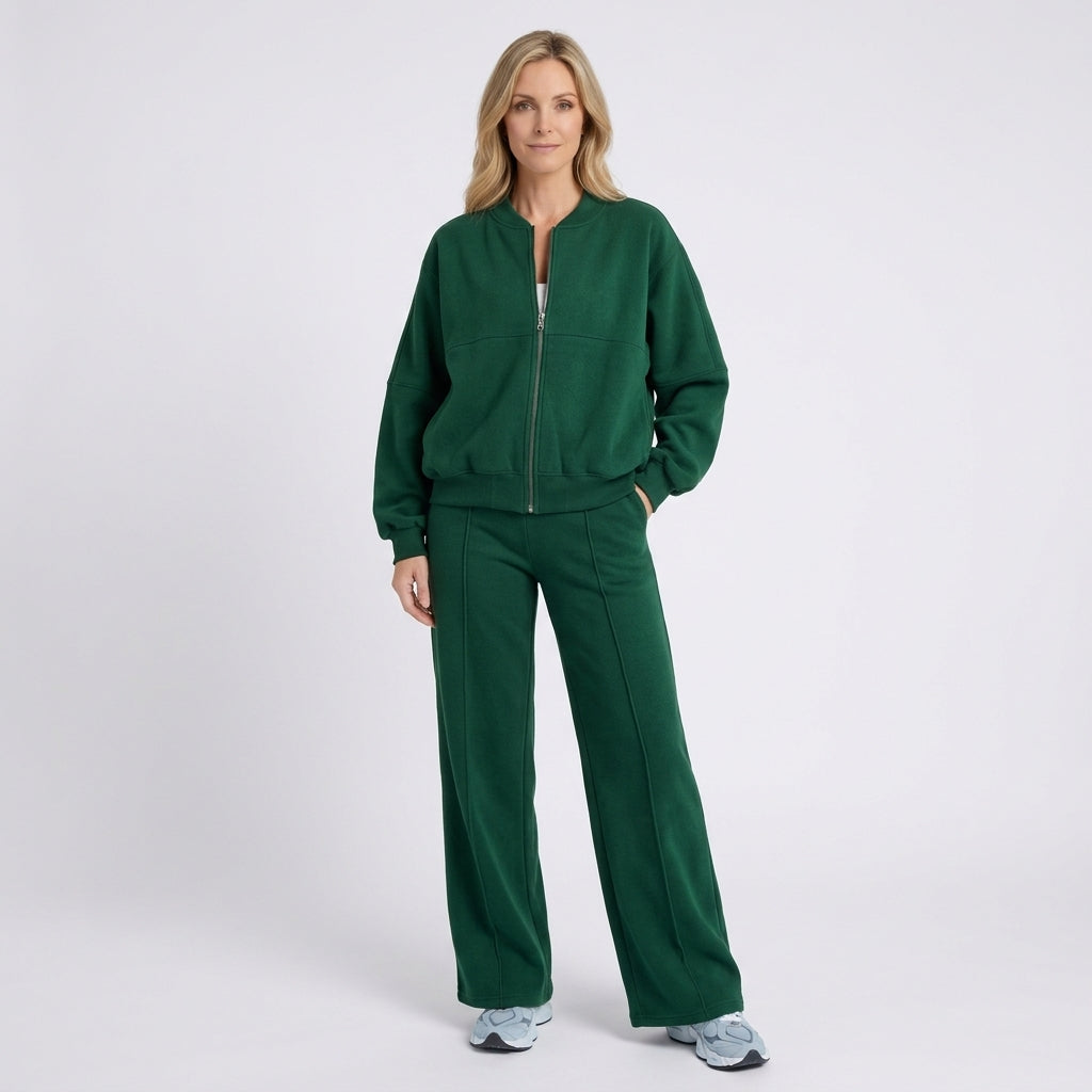 Women Two Piece Zip Jacket Straight Leg Pants Casual Everyday