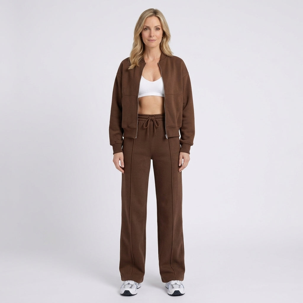 Women Two Piece Zip Jacket Straight Leg Pants Casual Everyday