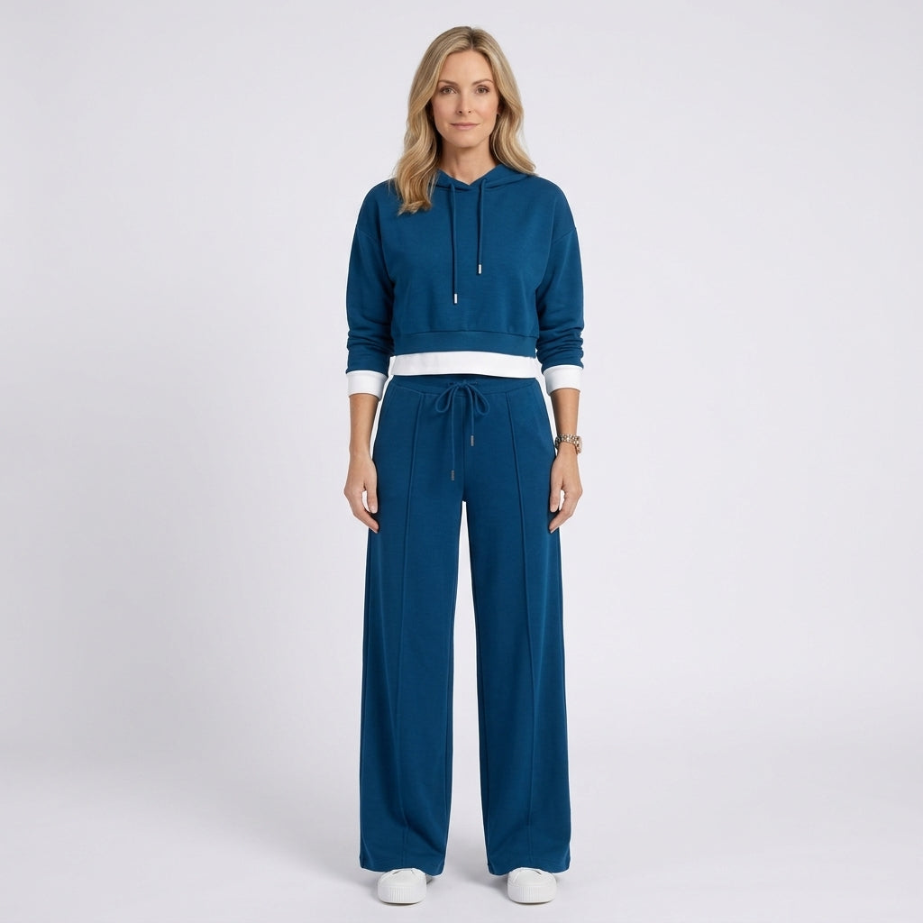 Women Two Piece Hoodie Set Wide Leg Pants Casual Everyday