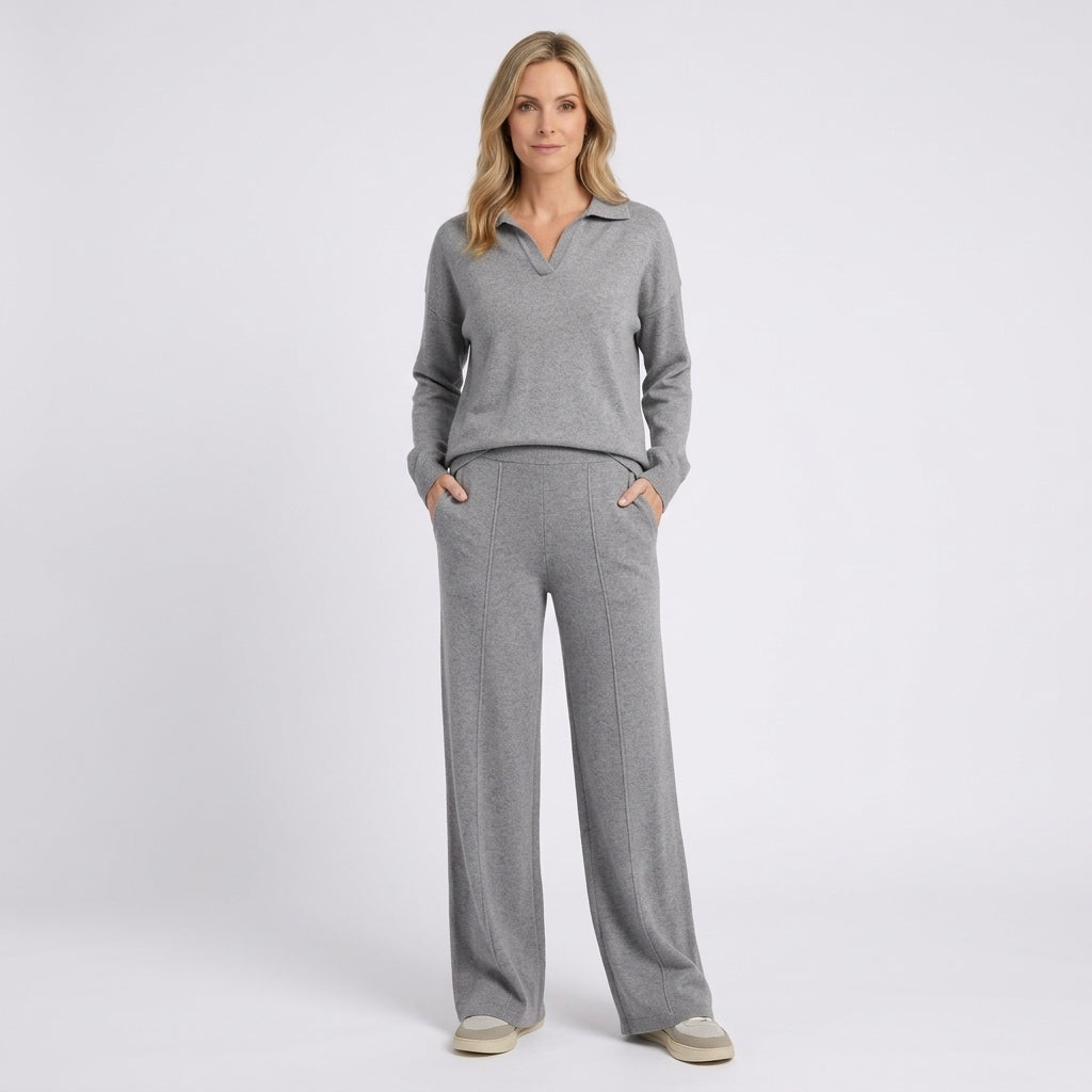 Women Knit Two Piece Set Long Sleeve Wide Leg Pants Casual Everyday