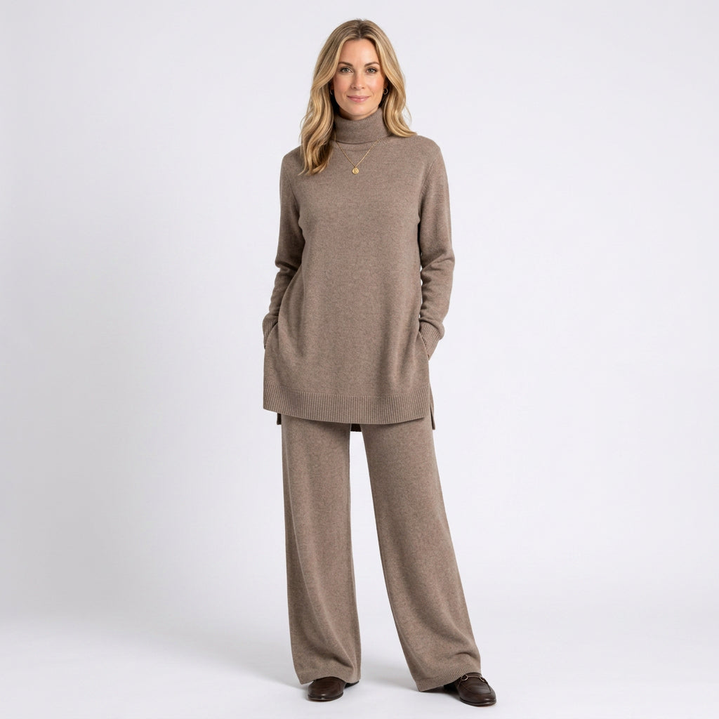 Women’s Knit Lounge Set Turtleneck Wide Leg Fit