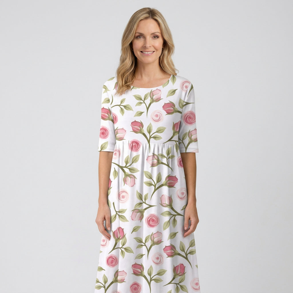 Women Floral Midi Dress Short Sleeve Casual Everyday