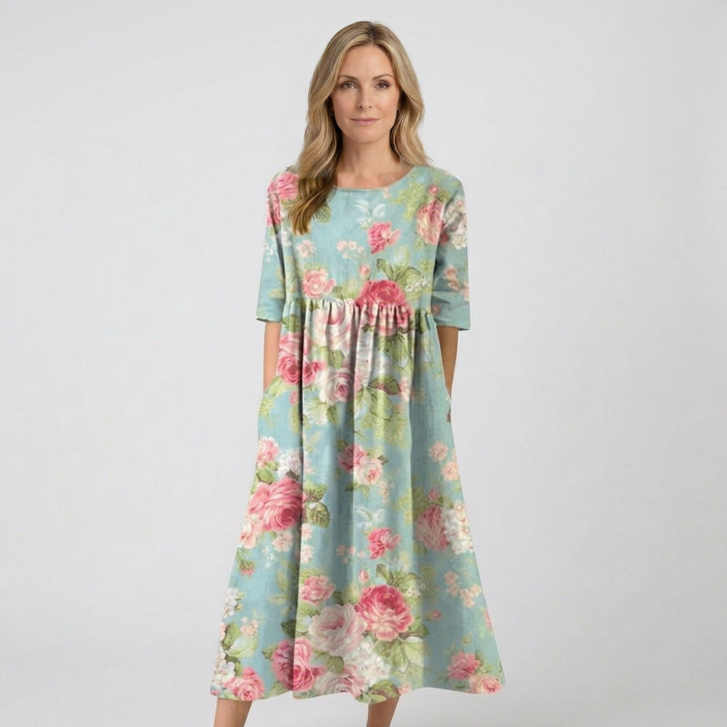Women Floral Midi Dress Short Sleeve Casual Everyday