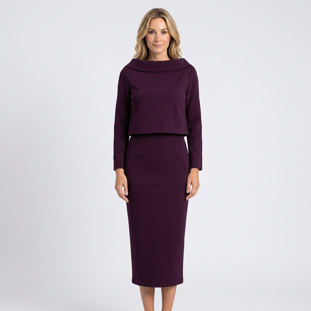 Women’s Midi Pencil Dress Overlay Bodice Tailored Fit