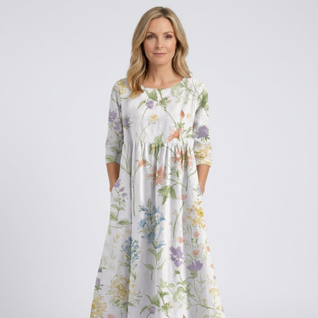 Women Floral Midi Dress Short Sleeve Casual Everyday