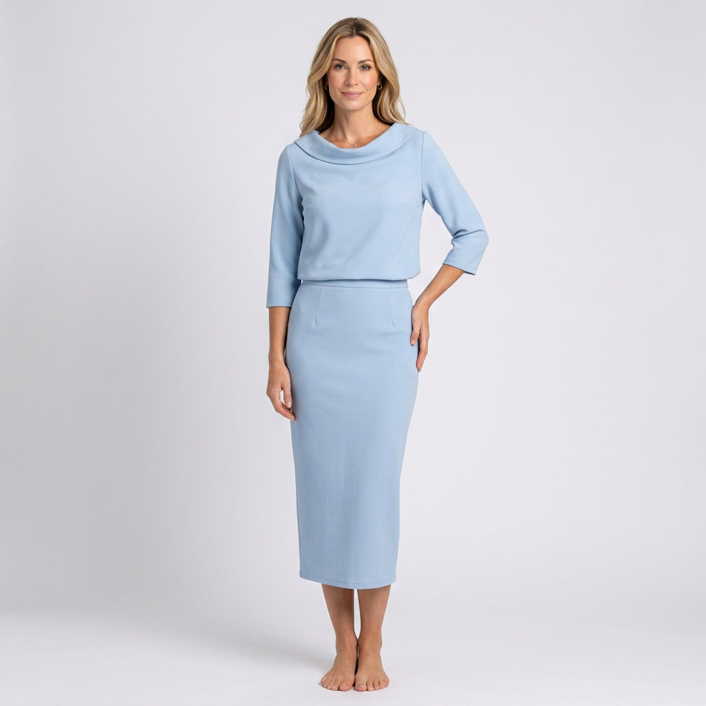 Women’s Midi Pencil Dress Overlay Bodice Tailored Fit