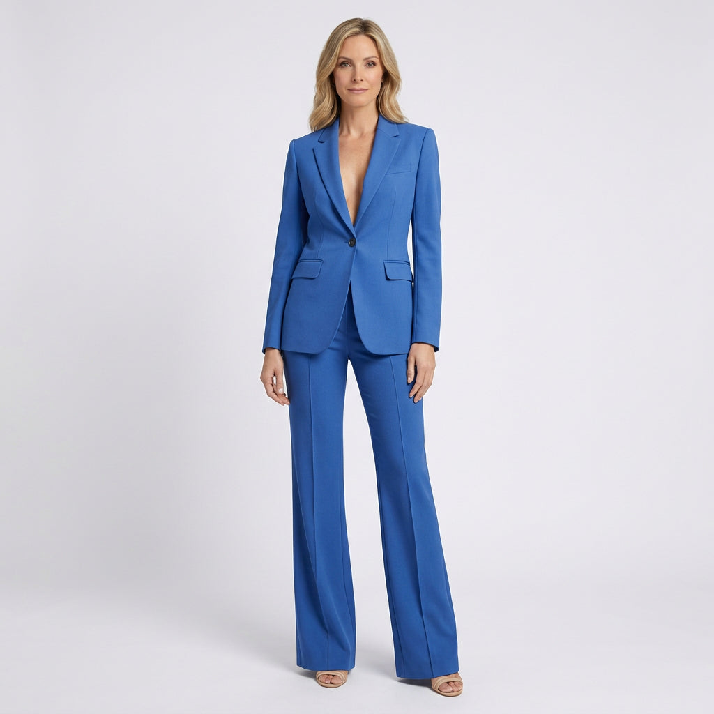 Women Two Piece Tailored Suit Set Blazer and Straight Leg Trousers - Office Wear