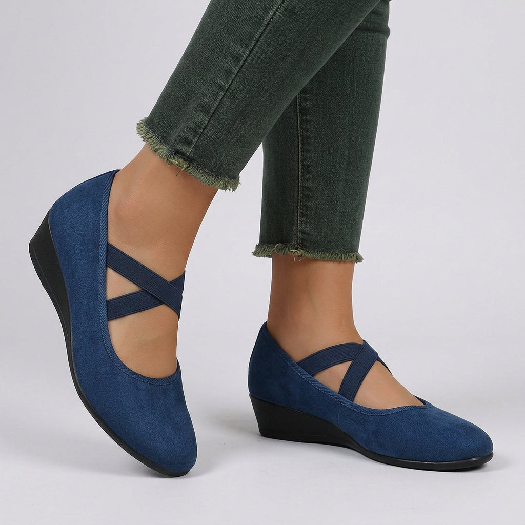 Women Wedge Shoes Elastic Strap Comfort Flats Closed Toe - Casual Shoes