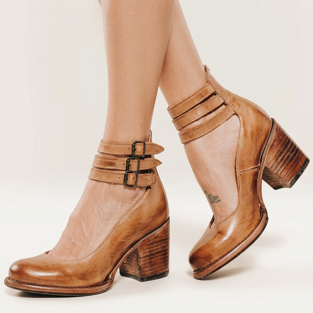 Women Cut Out Ankle Boots Block Heel Buckle Detail